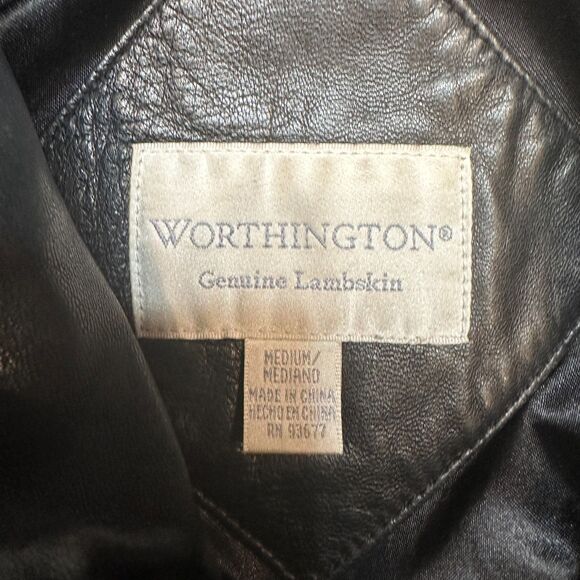 Woman's Medium Soft Leather Genuine Lambskin Coat With Hood Worthington Black - Picture 8 of 11